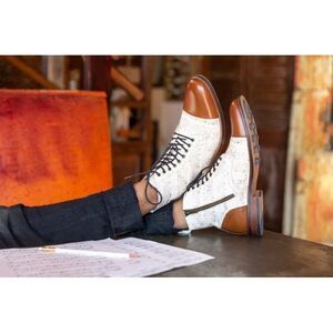 Thatcher Finch Men's Luxury Music Note Patterned Derby Boots‎ Size 10